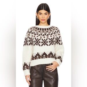 Frame Denim Cream and Brown Patterned Sweater